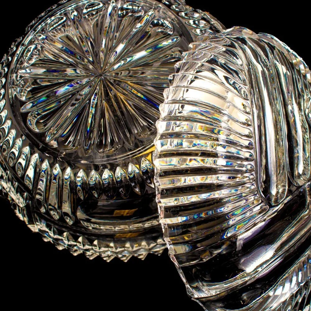 Vintage Bohemian Crystal Lidded Box Hand-Cut Design Clear Decorative Glass